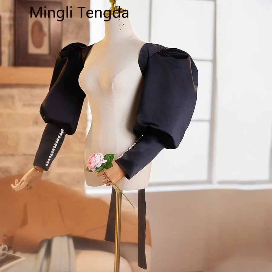 Mingli Tengda черная атласная накидка с пышными рукавами свадебная куртка женский плащ