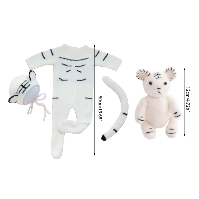 

Newborn Photography Props Baby Cute Tiger Romper Hat Doll Tail Infants Photo Shooting Beanies Jumpsuit Bodysuit Fotografia