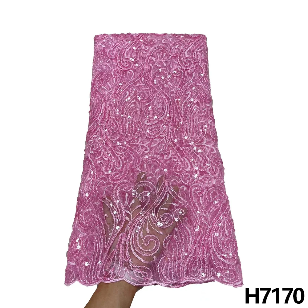 

New Arrival Sequins African Net Lace Fabric 2022 High Quality Tulle Lace 5 Yrads Nigerian Fabric For Sewing Dress HX7170