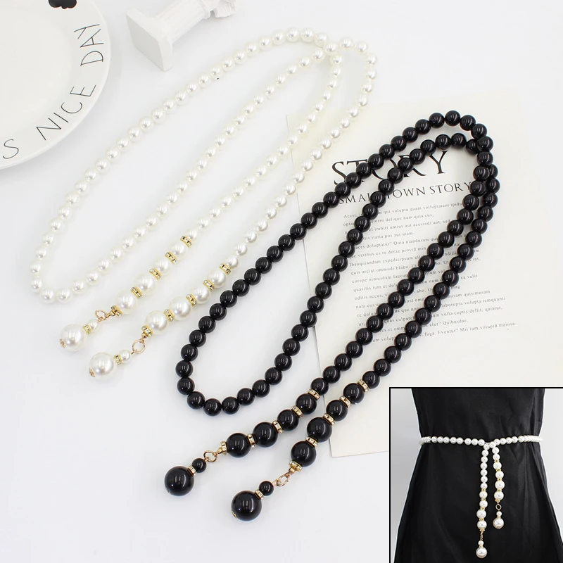 

Women Long Rhinestone Pearl Belt Adjustable Long Belt DIY Elegant Chain Belt Women Dress Thin Skinny Waist Waist Rope Decoration