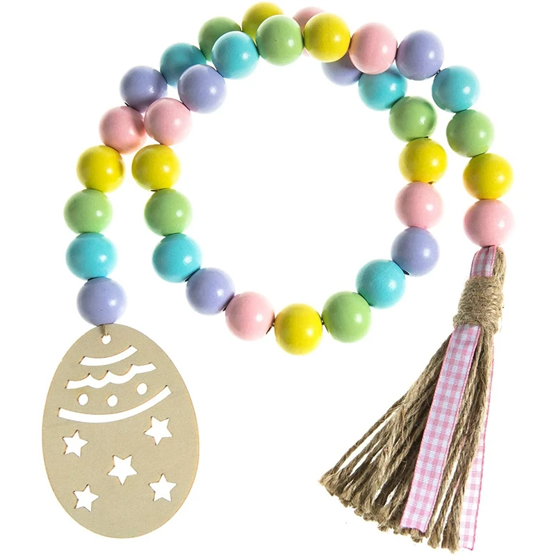 

Easter Wood Bead Garland Farmhouse Rustic Spring Beads Garland Prayer Boho Beads Tiered Tray Accessory for Easter Decor