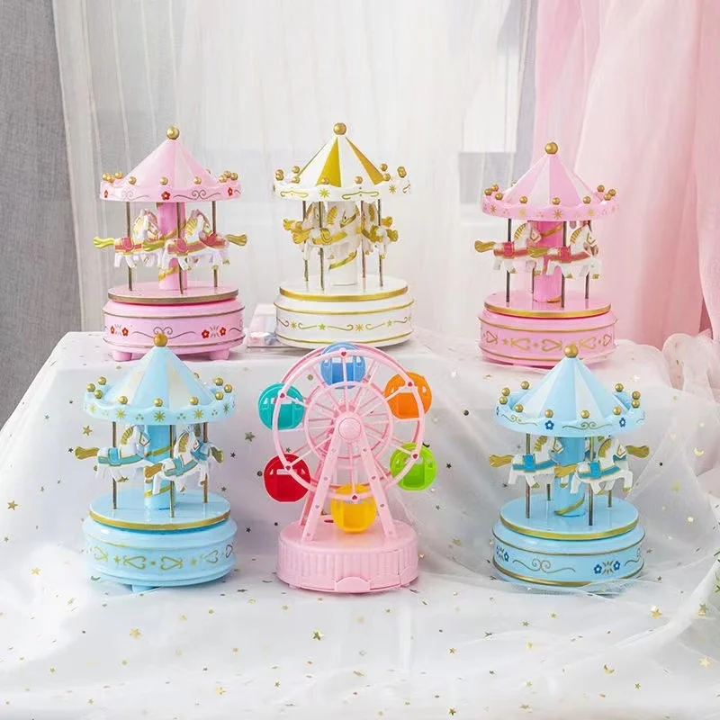 

Children's Merry Go Round Music Box Birthday Gift Cake Decoration Pink Castle Music Box Girl Toy Gift for Friends