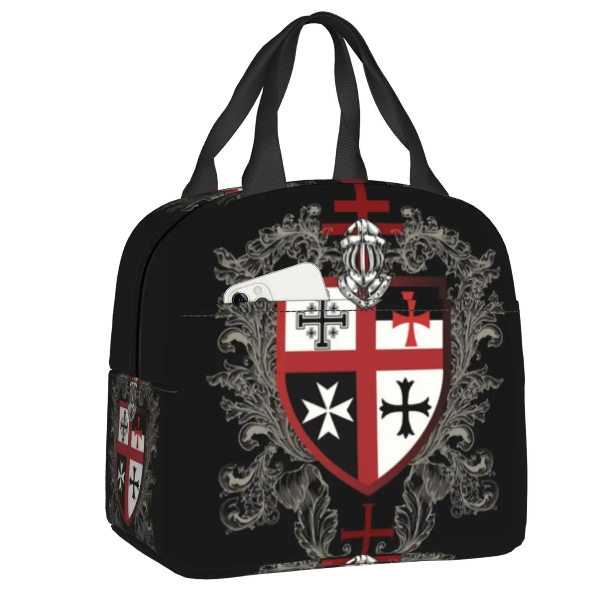 

Knights Templar Cross Shield Insulated Lunch Bag for Women Resuable Medieval Emblem Secret Order Cooler Thermal Lunch Tote
