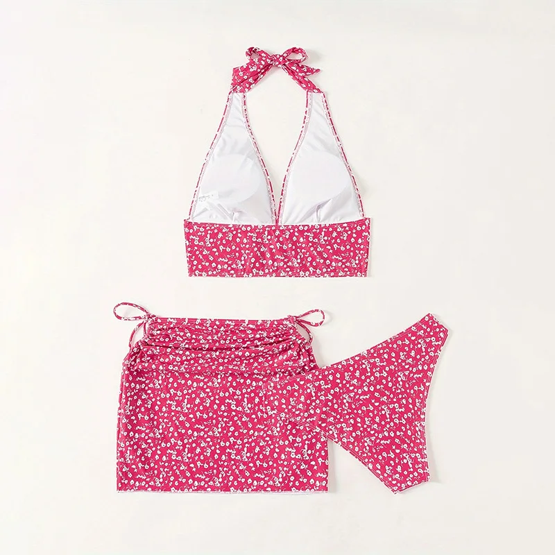 Женский раздельный купальник-бикини с юбкой и принтом