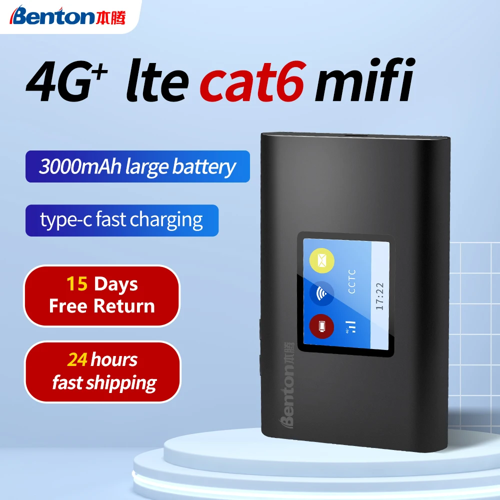 

. Benton M100 Cat 6 4G+ Wifi Wireless Router 300Mbps Lte Portable Wifi Hotspot 5G Mifi Unlock Type-c Fast Charge 3000 mAh