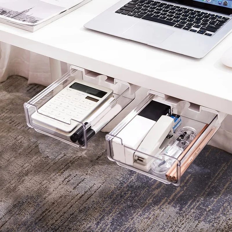 

Under Desk Drawer,2 Packs Self-Adhesive Under Desk Storage Organizer, Desk Drawer Slide-Out,Attachable Pen Holder