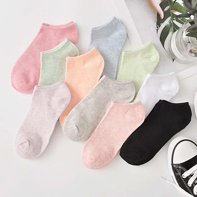 Wholesale Solid Color Women's Cotton Socks Candy Color Invisible Shallow Mouth Macaron Plus Size Men and Women Couple Socks