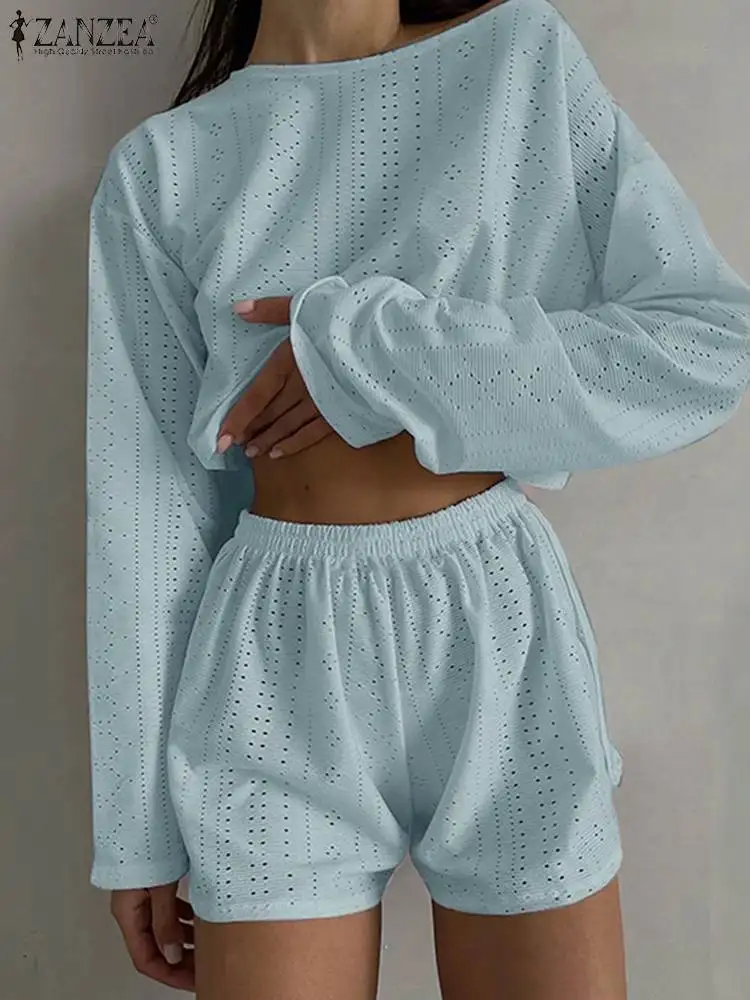 Повседневные короткие костюмы с эластичной резинкой на талии ZANZEA модные