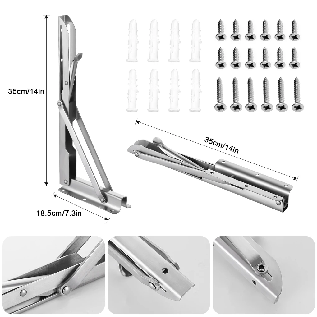 

Pack of 2 Wall Mounted Triangular Bracket Stainless Steel Foldable Home Hotel Kitchen Bedroom TV Microwave Stand Rack 14 inch