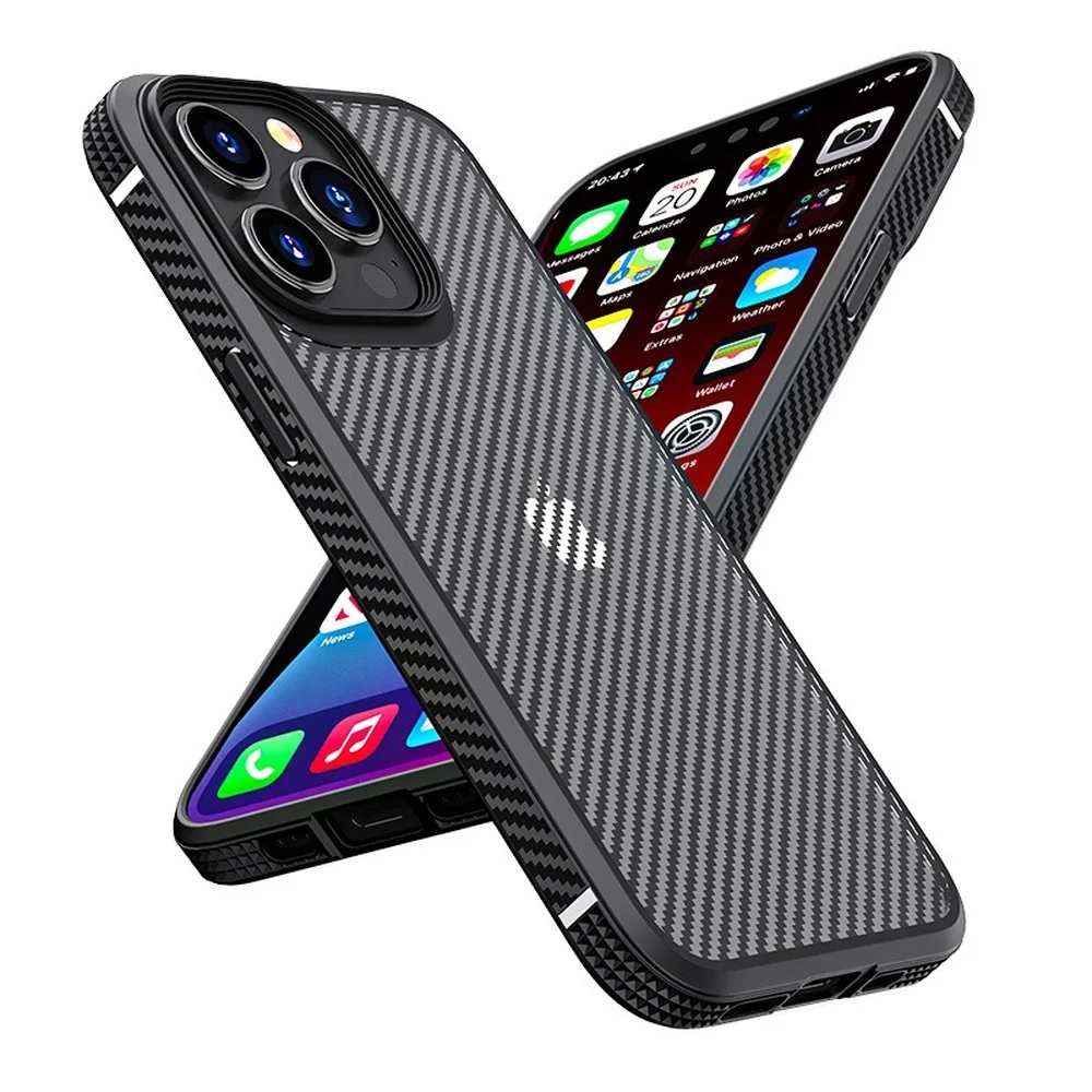

YUTOWO Carbon Fiber Skin Case for iPhone 13 12 Pro Transparent Acrylic Cover for iPhone 11 12 13 Pro MAX Case