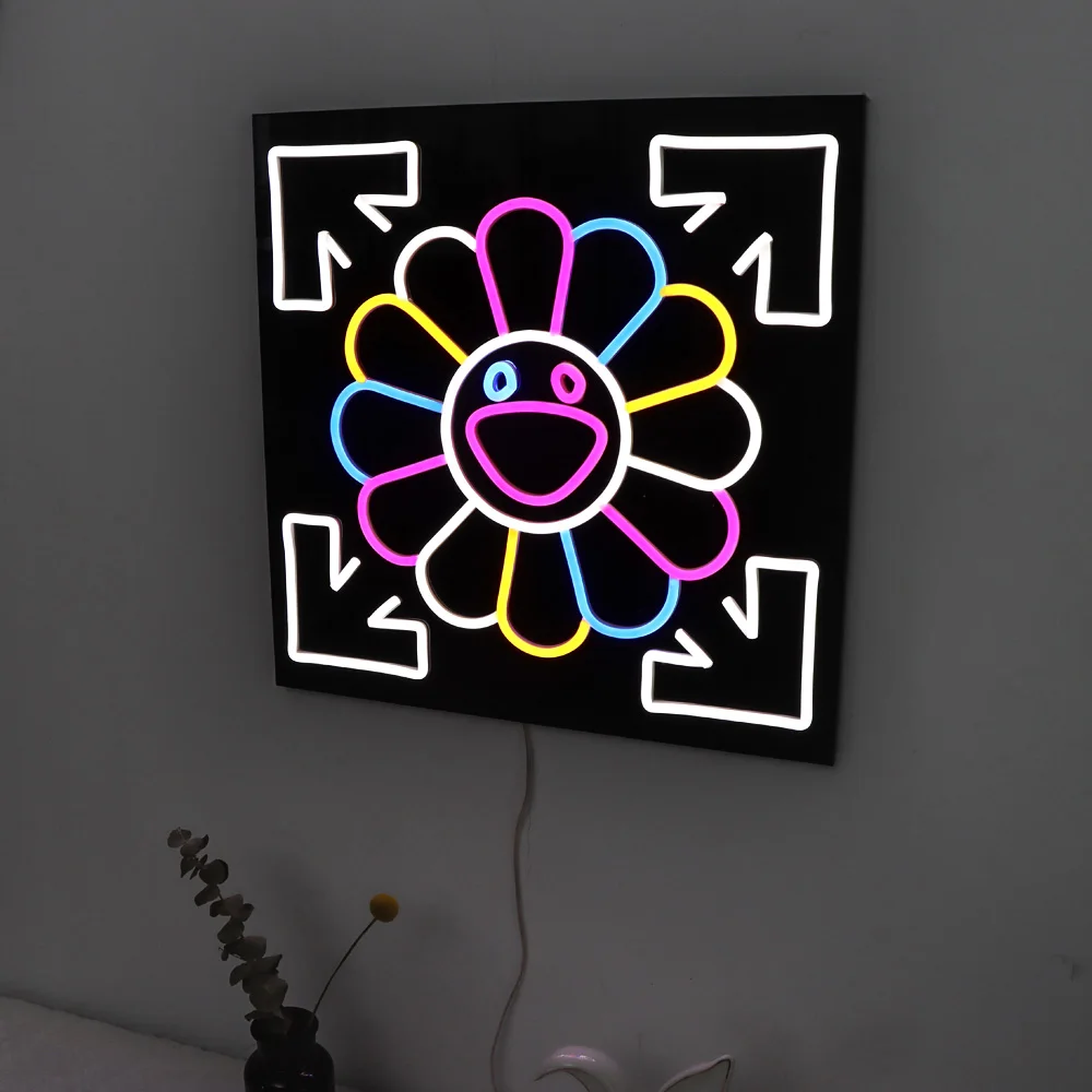 colorful flower neon with black acrylic backboard, led neon sign,beautiful led neon sign,flexble neon