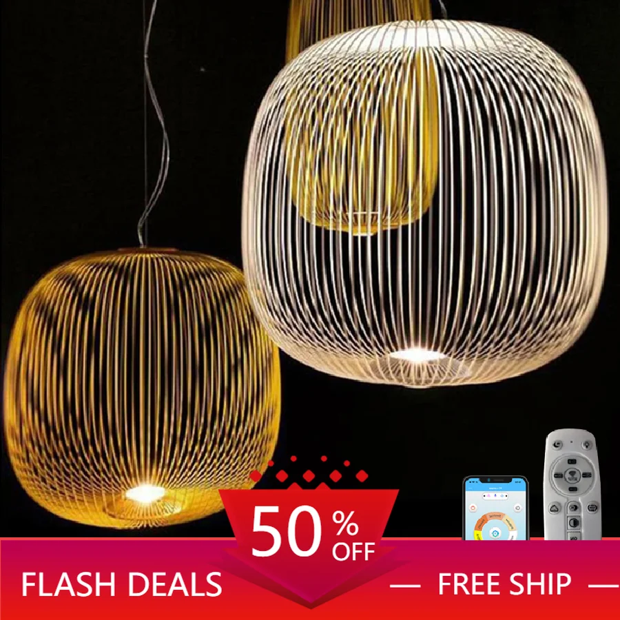 

App Control LED Pendant Light Foscarini Spokes Suspension Iron Chandelier Bird Cage Luminaria Dining Room Hanging Lamp Postmoder