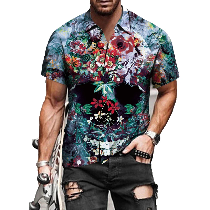 

Men's Shirt Casual Loose Top 5xl 3d Skull Print Y2K Clothes 2023 Fashion Shirt Men Women Breathable Summer Short Sleeve Cardigan