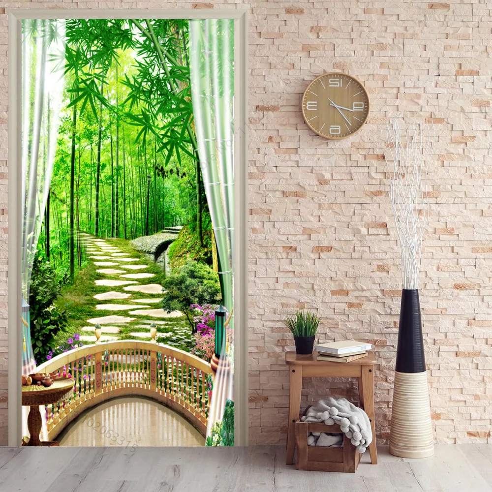 Белые наклейки на дверь коридора зеленые обои летний постер украшение для дома