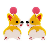new cute cartoon acrylic corgi drop earrings for women kids funny lovely yellow dog animals dangle earrings jewelry party gifts