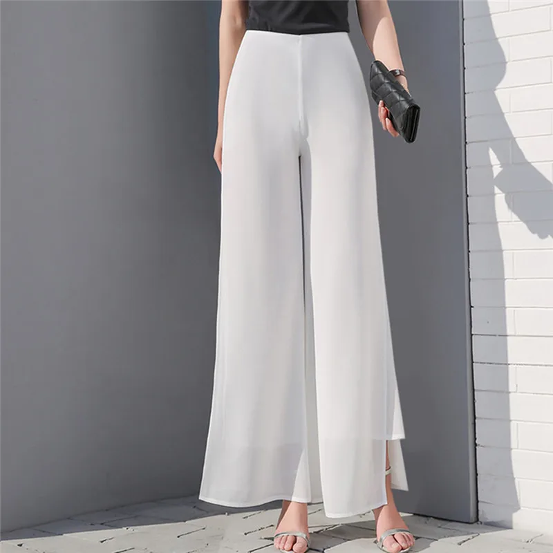 

Lady Chiffon Light Wide Leg Trousers Solid High Waist Loose Wild Straight Casual Pants Comfortable Thin Capris Women Skirt Pants