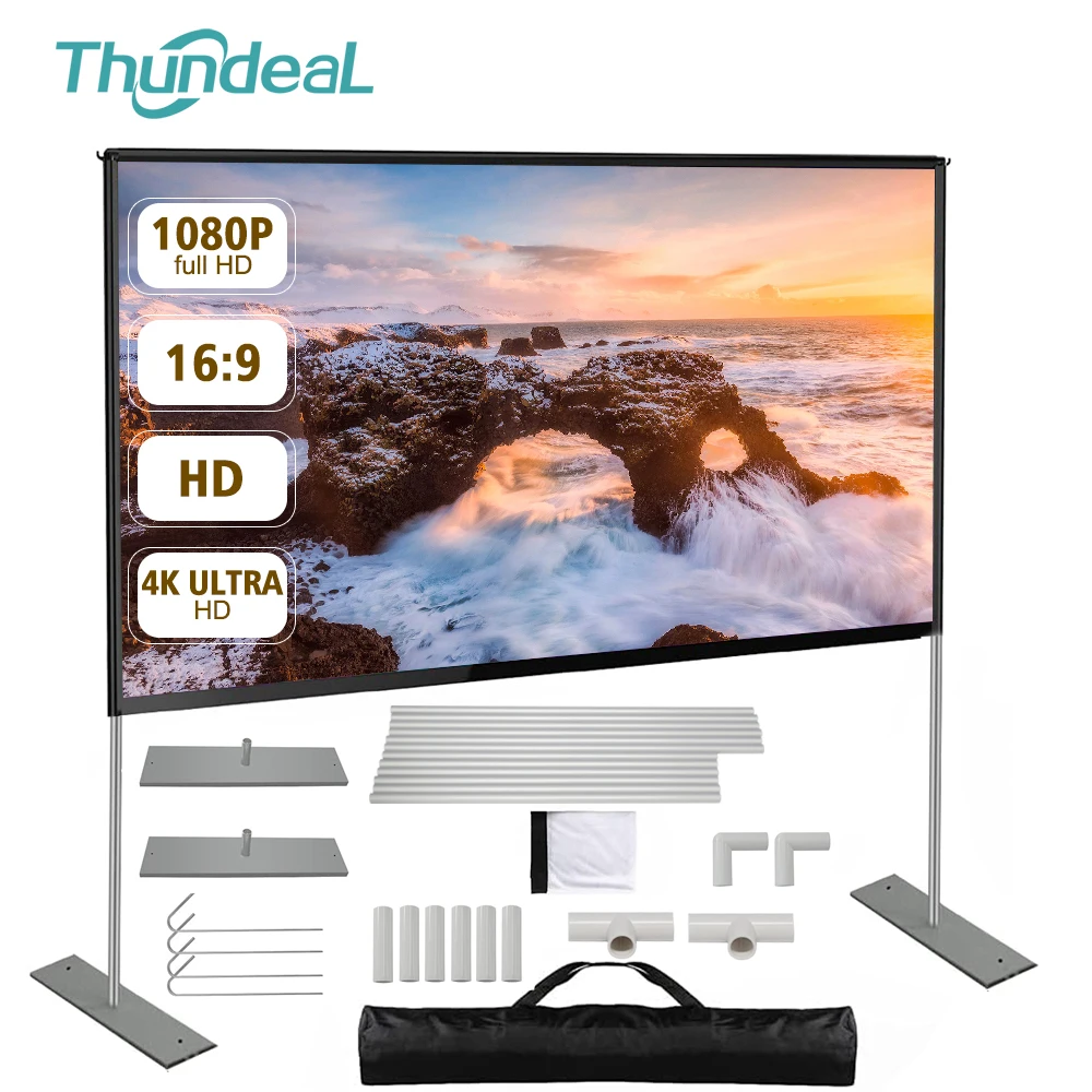 100 120 inch Portable Projector Screen with Stand 100inch Movie Video Projection Screen Fabric 120 inch 2K 4K HD Outdoor Curtain