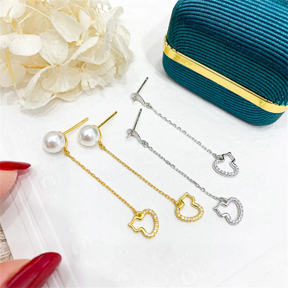 

DIY Pearl Earnail Accessories S925 Sterling Silver Jewelry Fashion Gourd Earrings Women's Empty Fit 7-8mm Beads