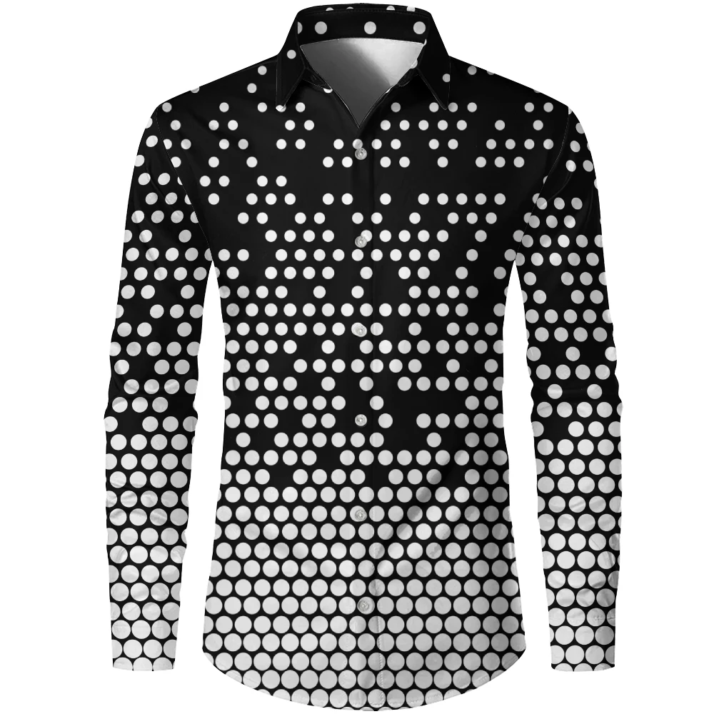 

Spring Classic Polka Dot Geometric Outdoor Casual Long-Sleeved Men'S Cardigan Design Single-Breasted Gradient Hawaiian Shirts