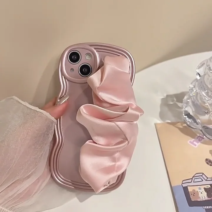 Розовый Шелковый чехол для телефона с шарфом девушек iPhone 15 15Pro 14 13 12 11 Pro x xs Max xr