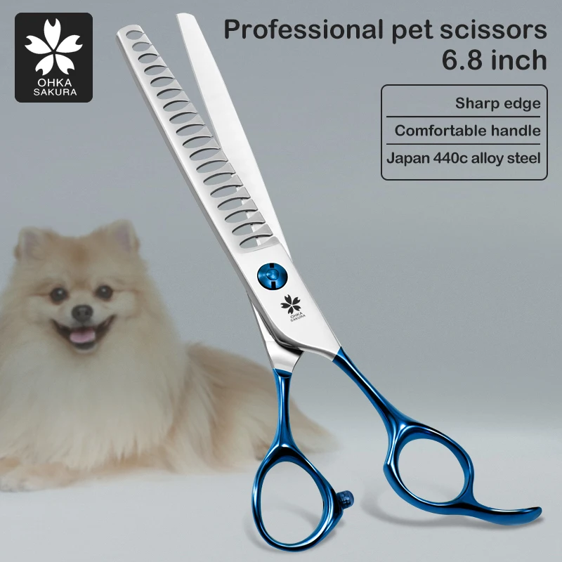 

New products Japanese Steel 6.8 inch Blue handle pet fishbone scissor