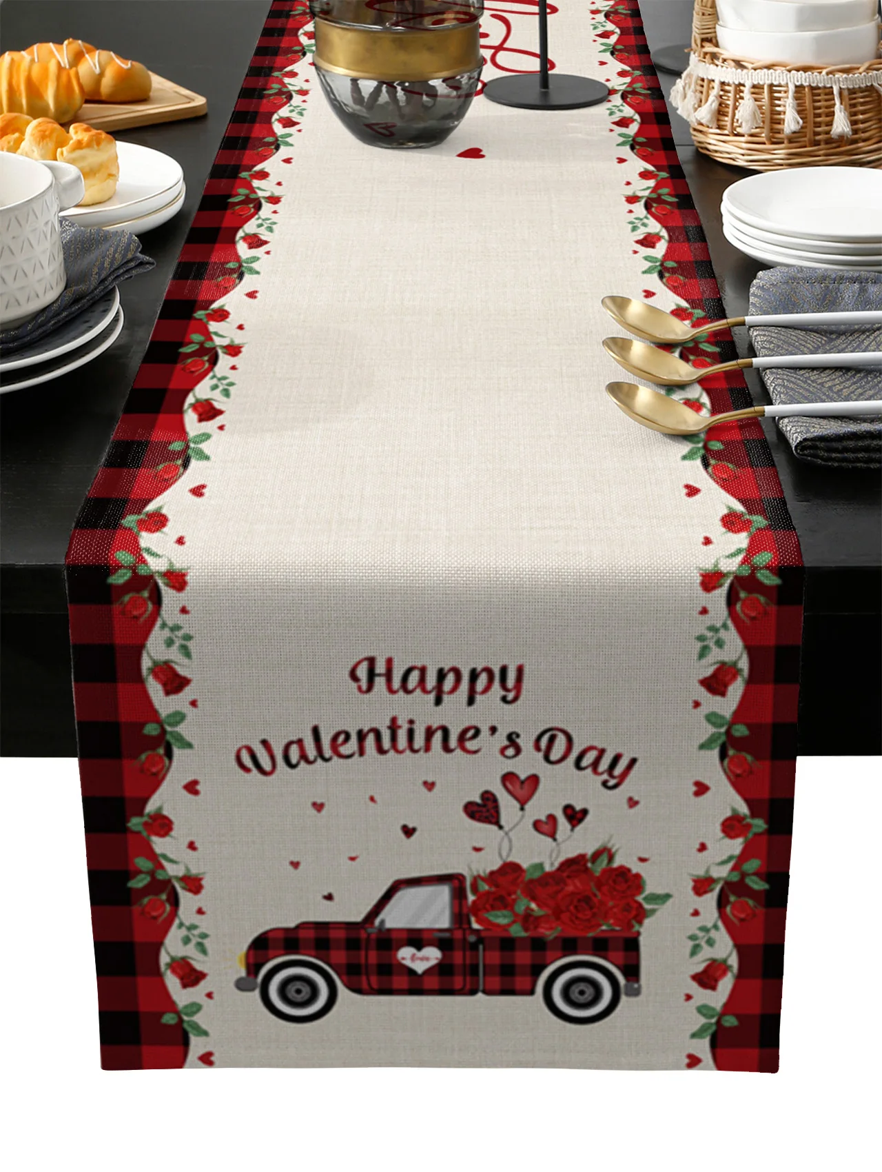 

Valentines Day Truck Hearts Table Runner Wedding Festival Table Decoration Home Decor Kitchen Table Runners Placemats