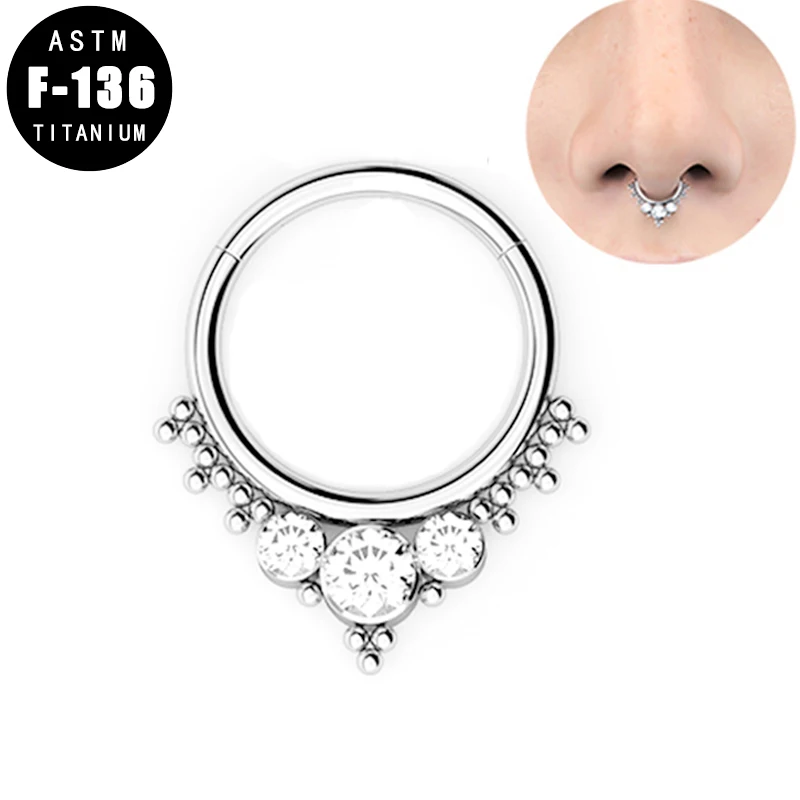 ASTM F136 Titanium Nose Rings Piercing Ear Helix Earring 3 Zircon Cluster Bead Septum Clicker Tragus Cartilage Piercing Jewelry
