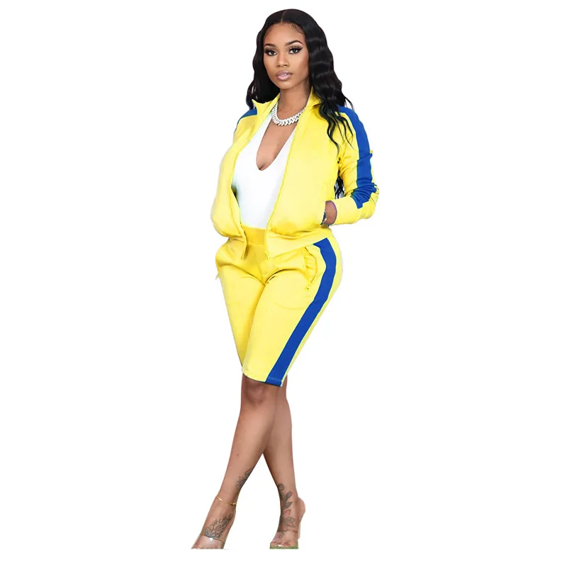

Women's Tracksuits Lapel zipper long sleeve hoodie sports casual medium trouser two piece short sets