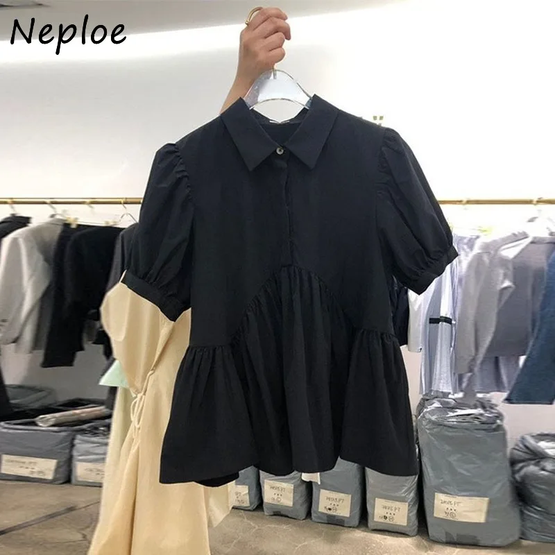 Neploe Элегантная Модная белая рубашка с коротким рукавом женская однотонная