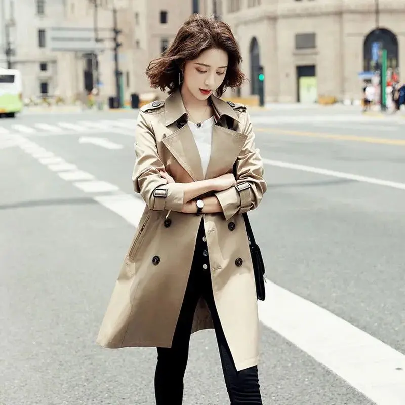 

Autumn Winter New Mid-length Trench Coat for Women 2023 Fashion Temperament Retro Waist Drawstring Draped Suit Coat Statue Outer