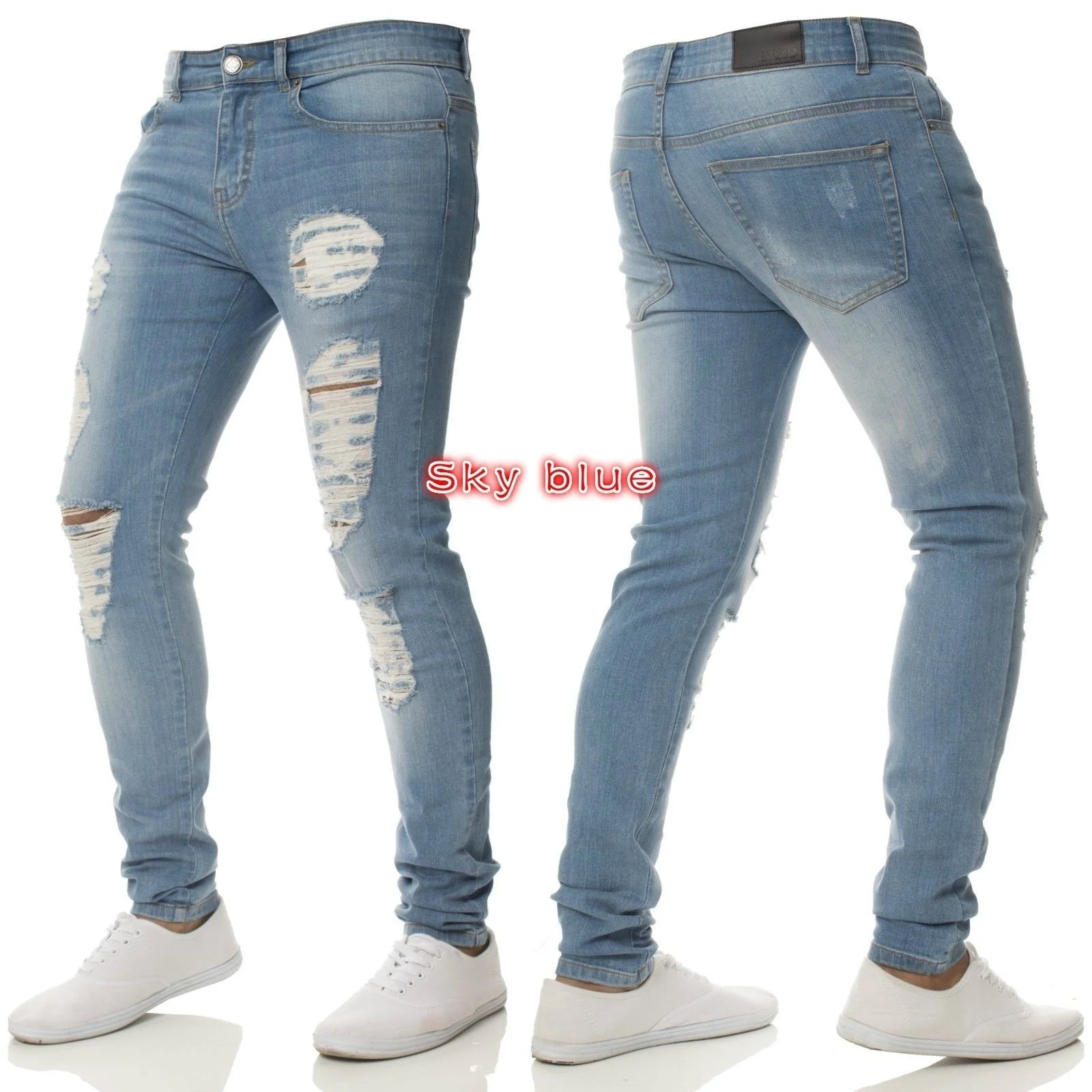 Men's Fashion Black Jeans Skinny Jogger Pants Pencil Denim Trousers Men Four Seasons Clothes Ripped Jeans Pants Men