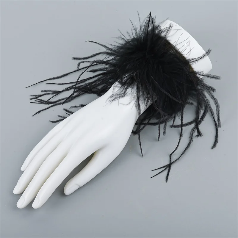 

Манжета из страусиного пера, накладные рукава, женский меховой Браслет-манжета, настоящие Страусиные съемные манжеты на запястье, наручные манжеты, обогреватель для рук, аксессуары для волос