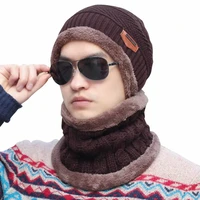 winter beanie hat scarf set warm knit hat thick knit skull cap for men women outdoor hat bib woolen hat hood warm collar