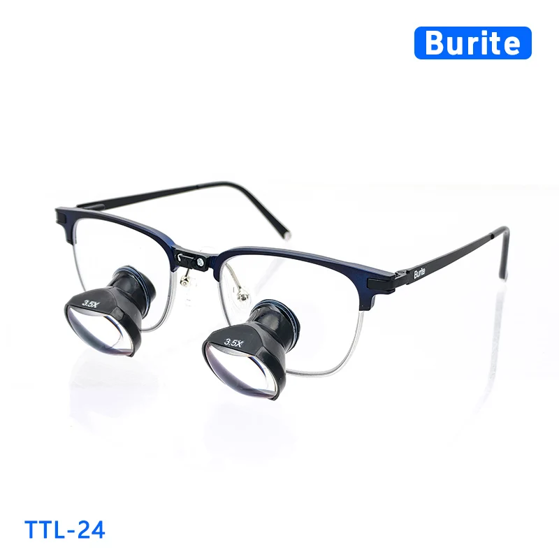 Фото Бинокулярные лупы Burite 24 TTL Galilean 2.5X/3.0X/3.5X с регулируемым межзрачковым расстоянием, индивидуальные стоматологические хирургические лупы с прозрачными квадратными линзами и титановой оправой №1