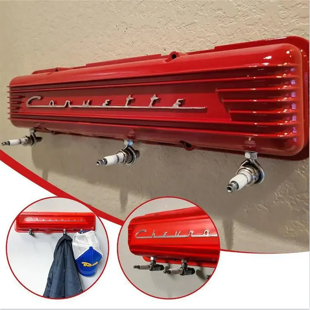 

Vintage Valve Cover Hanger Creative Clothes Hats Script Storage Rack Home Key Sundry Spark Plug Wall Shelf