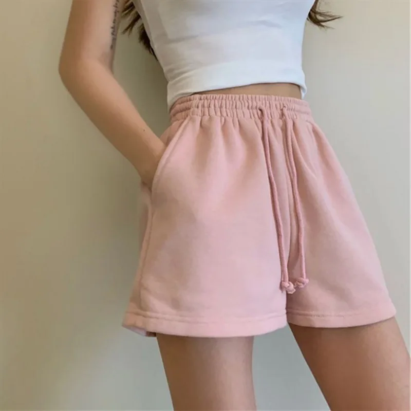 Women Shorts Cotton Cozy Simple Loose Solid Shorts Lace Up Drawstring Wide Leg Sports Pants Breathable All-match Running Bottoms