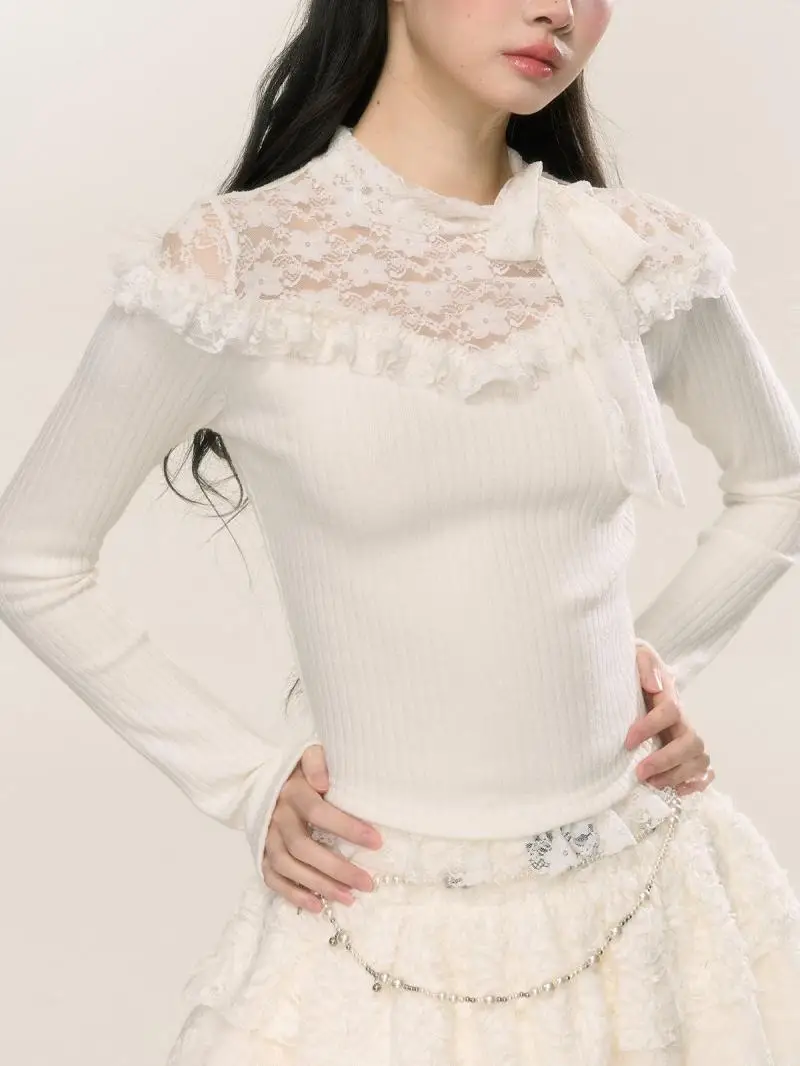 Черная рубашка Fungus Edge Sweet Spicy Splicing Base для женщин осень-зима новая блузка с длинными