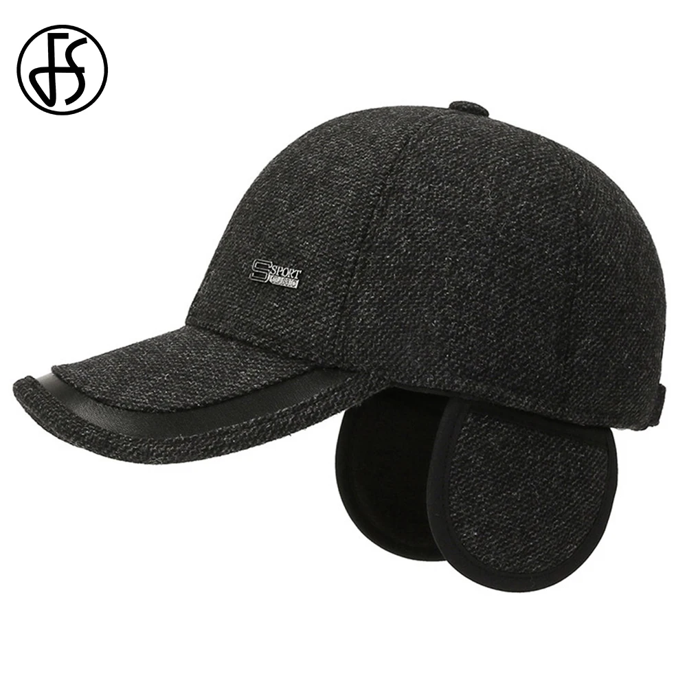 

FS 2022 брендовая мужская шапка среднего возраста, теплые бархатные зимние шапки для женщин, ветрозащитные бейсболки с ушками, Gorras Hombre
