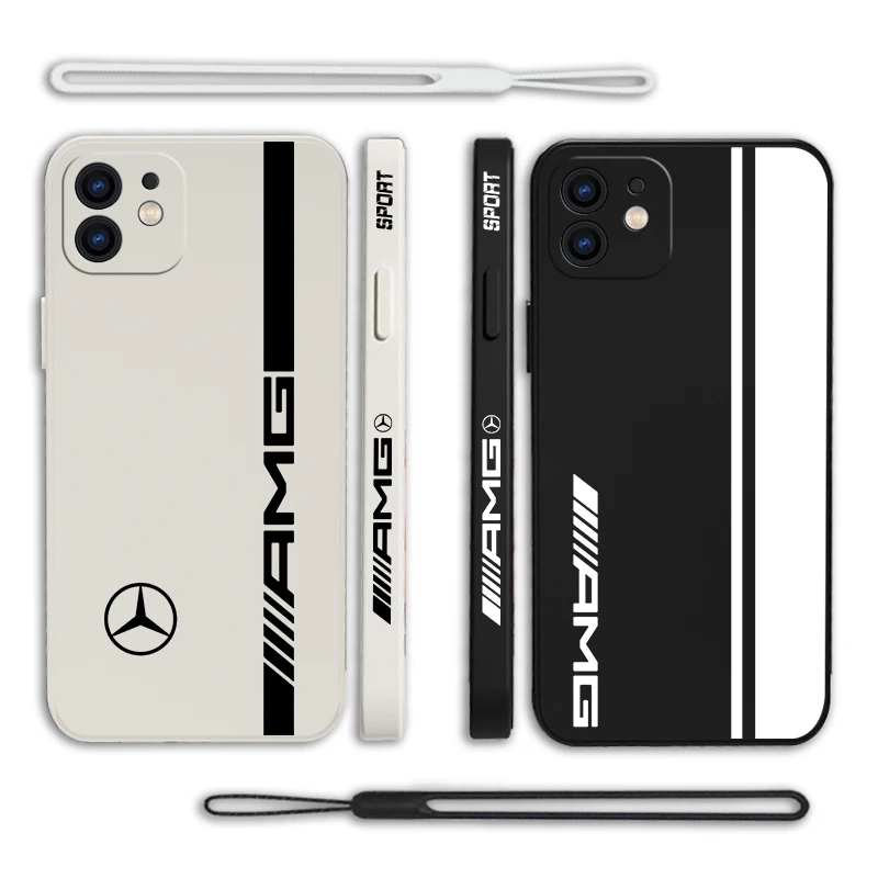 

Luxury sport Car Mercedes-Benz Phone Case For iPhone 14 13 12 11 Pro Max Mini X XR XS MAX SE20 8 Plus 6 6S Plus with Hand Strap
