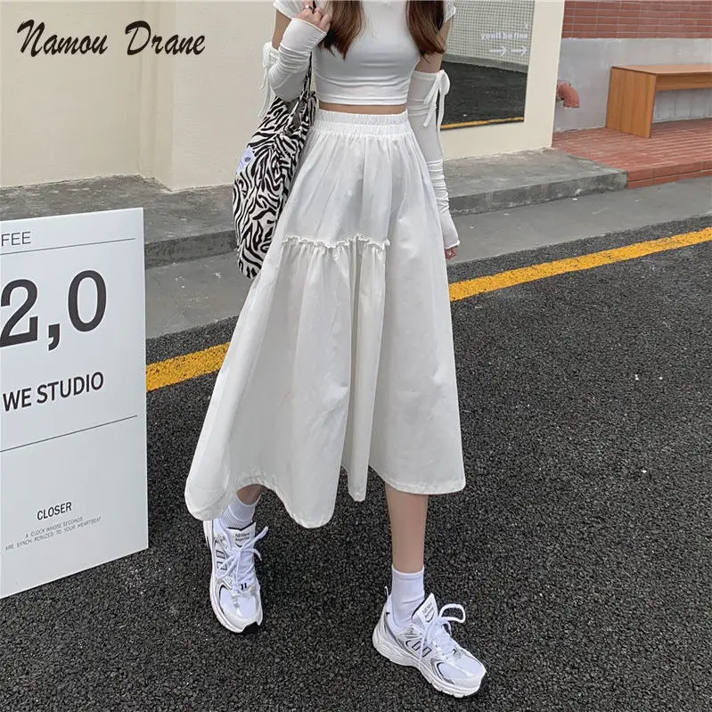 

Spring 2022 New Korean Version of The High Waist Slim Design Sense of Reducing Age Western Style Long Pleated A-word Skirt Women