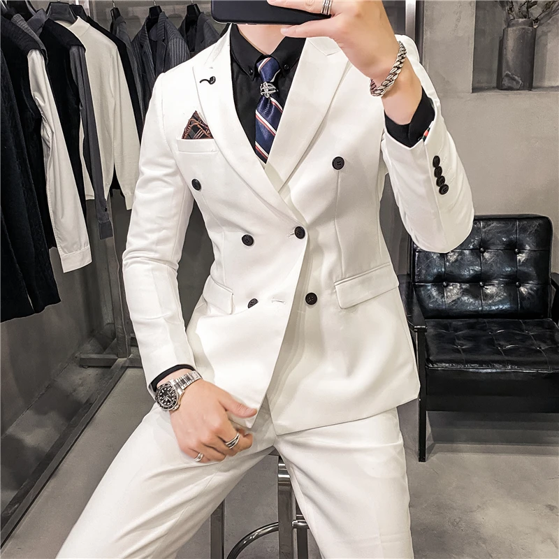 

Double Blazer (jacket+pants Suit Gentleman Mens Breasted Business With Slim Peak 2022 S-5XL Formal Fit Wedding Tuxedos Groom )