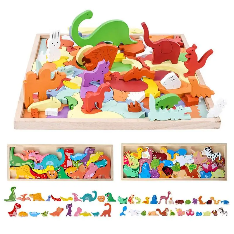 

Kid Montessori Toys Wooden Animals Puzzle Tangram Jigsaw Game 3D Puzzle Preschool Early Learning Educational Toys For Girls