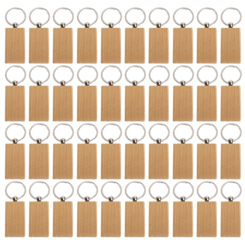 

120Pcs Blank Rectangle Wooden Key Chain DIY Wood Keychains Key Tags Can Engrave DIY Gifts