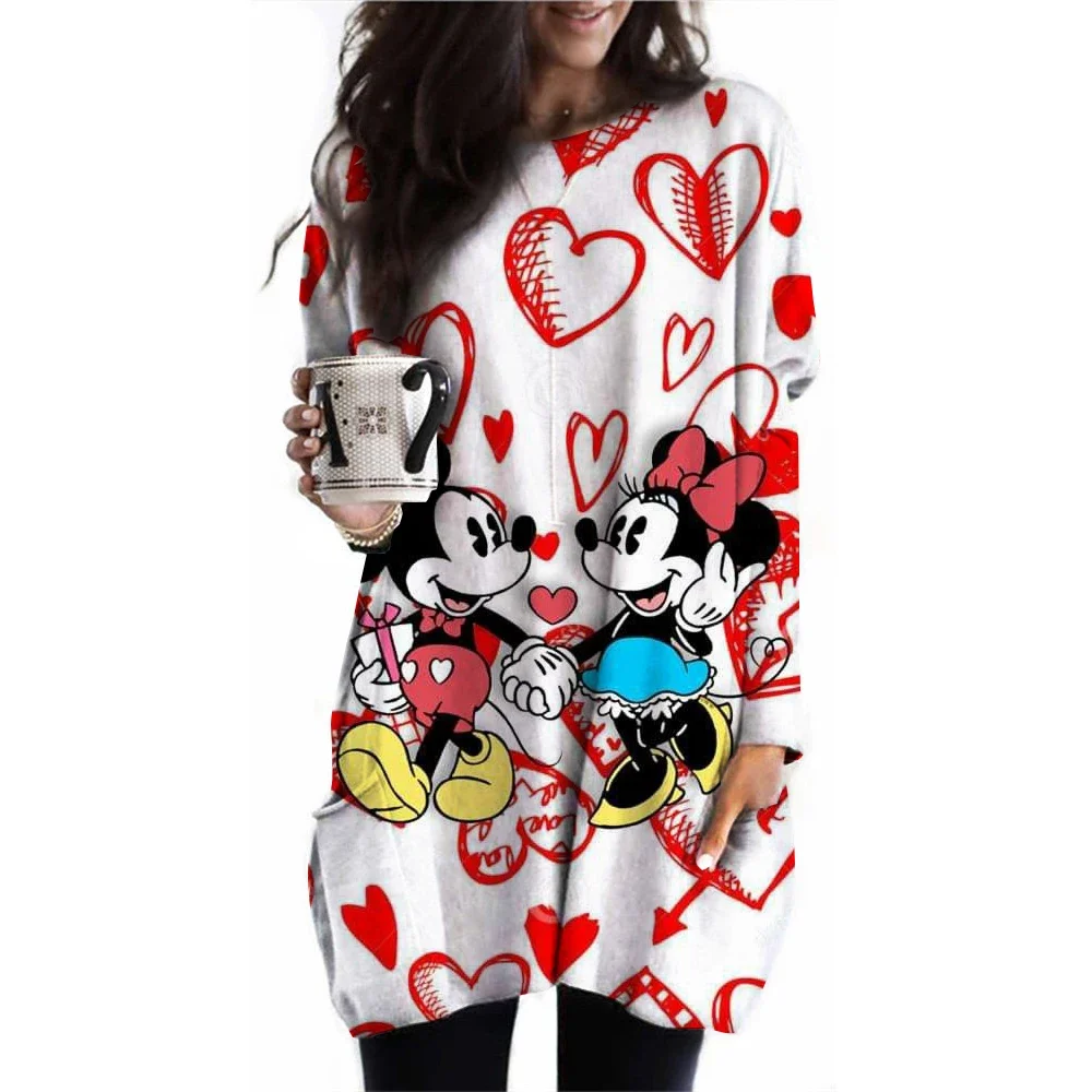 Camiseta con estampado de Mickey Mouse Disney para mujer ropa informal manga larga bolsillo Топы Vintage nueva