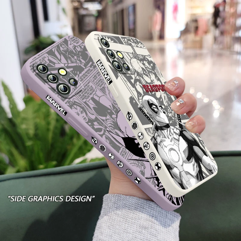 

Marvel Wolverine Deadpool For Samsung A04 A71 A51 A42 A41 A31 A32 A21S A12 A11 4G 5G Liquid Left Rope Phone Case