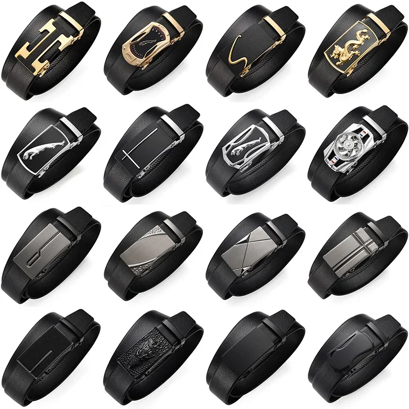 Мужской деловой кожаный ремень с классической пряжкой закругленными краями