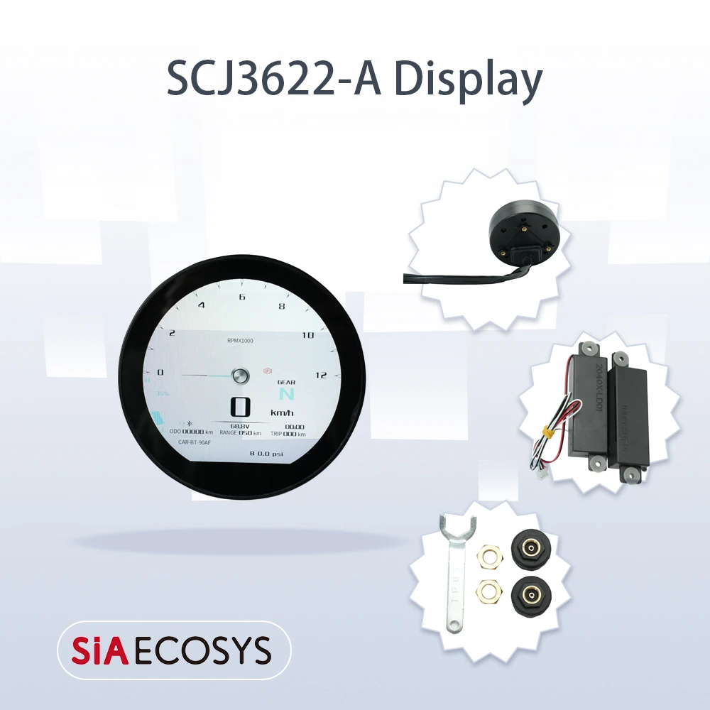 

SiAECOSYS Новый круглый 3,6-дюймовый TFT SCJ3622-A Спидометр CAN и однолинейный протоко для электрического мотоцикла, регулируемый интерфейс