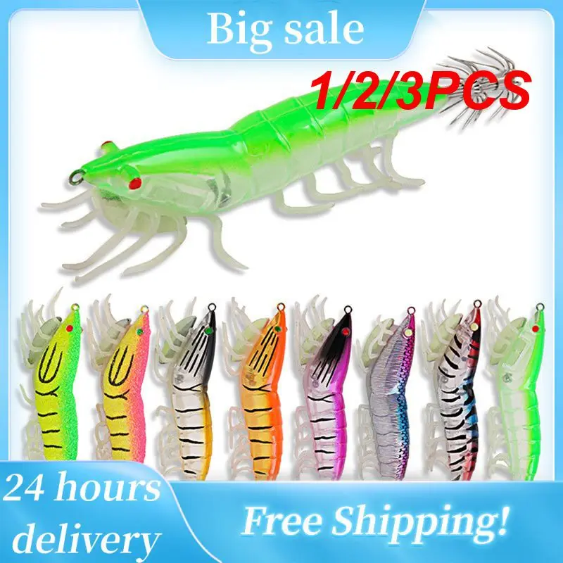 

1/2/3PCS Luya Bait Wooden Shrimp Soft Silk Cuttlefish Hook Bait Wood Hook 3.5 Wood Shrimp Bait Glow Squid Bait Fake Bait