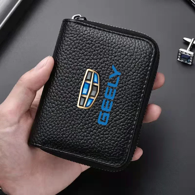 

Genuine Leather bag Driver License Business Card Holder Wallet For GEELY atlas coolray BO RUI CK Saloon EMGRAND ec7 Auto Parts