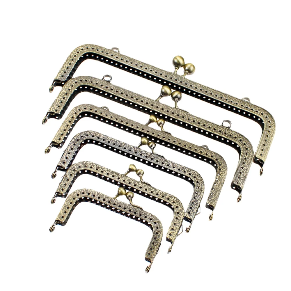 

8.5/10.5/12.5/15/18/20.5CM Rectangle Embossing Alloy Metal Kiss Purse Frame Durable Bronze Sewing Clasp For Bag Purse Accessorie